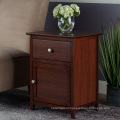 Antique Walnut Wood Night Stand Accent Table with Drawer and Cabinet for Storage